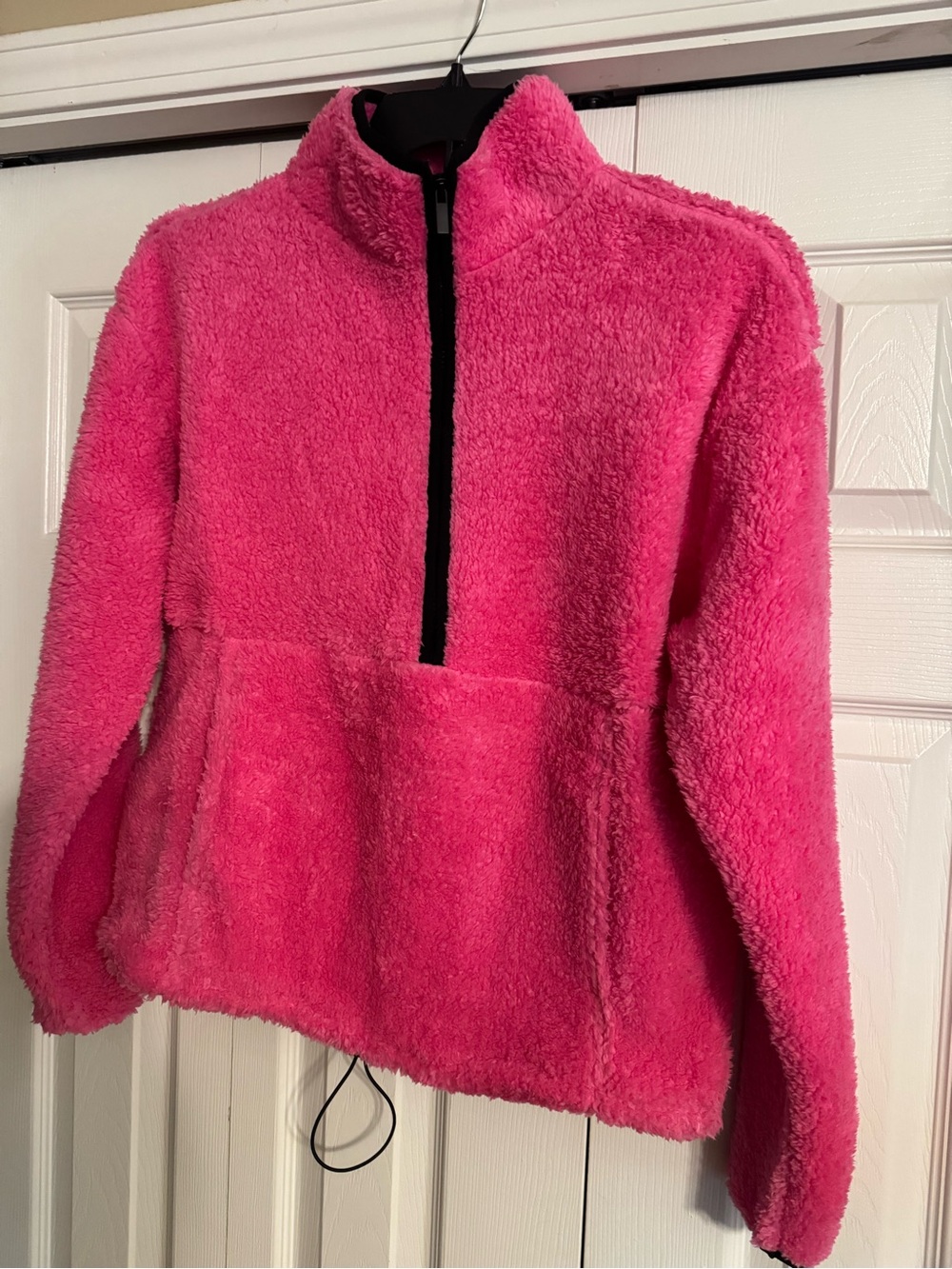 Fuzzy Half-Zip Pullover in Bright Pink